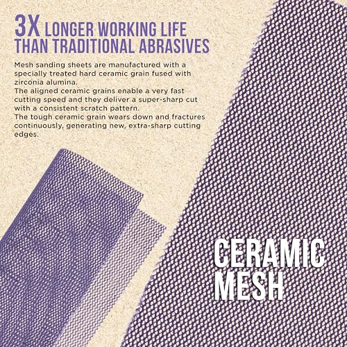 Dura-Gold 400 Grit 1/4 Sheet Size Purple Ceramic Mesh Sandpaper, Box of 16 - style: 400 Grit