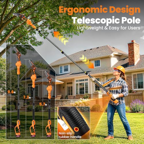 maXpeedingrods 4-In-1 Electric Pole Saws for Tree Trimming with 2×4.0Ah Batteries, 8 Inch & 6 Inch Mini Chainsaw Cordless with 15.7ft Reach, 180° Adjustable Angle Brushless Chainsaw with Chain Cover - color: Orange