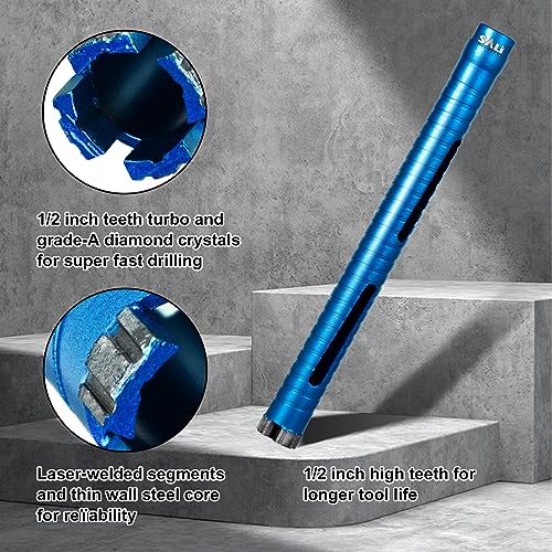 SALI Diamond Core Drill Bits 1 3/4" Diameter 10"/254mm Drilling Depth 5/8-11" Thread Core Bit Turbo Laser-Welded Segments for Cured Concrete with, Brick, Block, Masonry, with Two Adapters - size: 1 3/4 inch