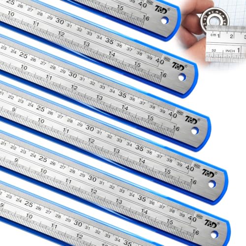 6 Pcs 16 Inch Stainless Steel Rulers with Inch/Metric Conversion - size: 16 Inch