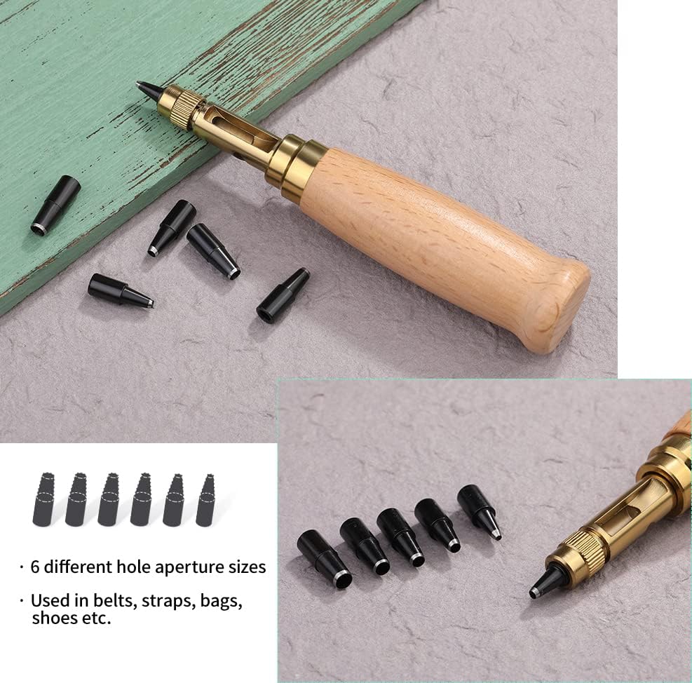 Mnuizu Japanese Adjustable Leather Screw Punch with 1.5-4mm Hole Punch Tips - color: White