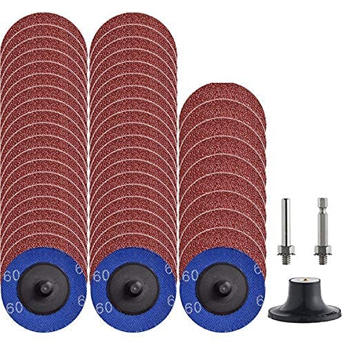 Miroku 50Pcs P60 2 inch Quick Change Discs Set, A/O Sanding Discs with 1/4" Holder, for Die Grinder Surface Prep Strip Grind Polish Finish Burr Rust Paint Removal - style: 50Pcs P60