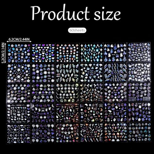 60 Sheets Aurora Nail Stickers for Nail Art, Star Art Stickers