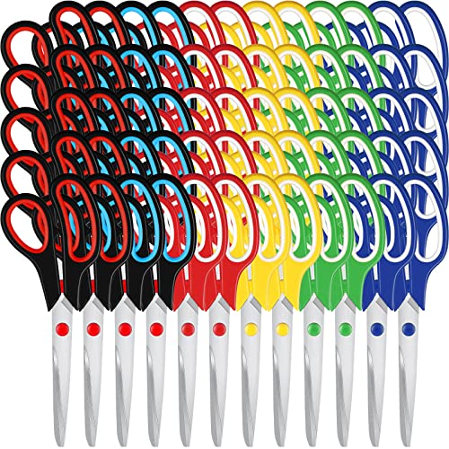 60 Pcs Scissors Bulk 8" School Fabric Scissors Comfortable Grip Handle for Office Home School Sewing Craft Fabric Supplies with Soft Handle Right/Left Handed