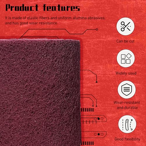 7447 Maroon Scuff Pads - 5 lnches x 8Feet Premium Surface Prep Pad for Autobody, Woodworking, Paint Primer, ScuffingSanding & Scouring