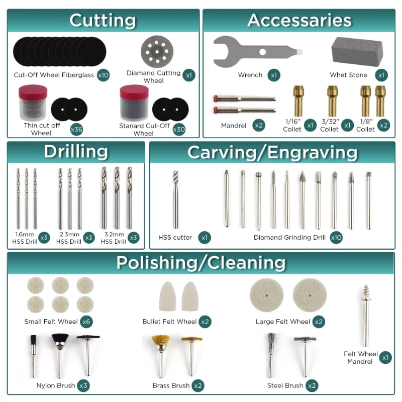 508PCS Rotary Tool Accessories Kit, Rotary Tool Bits for Universal Grinding, Sanding, Cutting, Polishing, Carving and Engraving, Fits for Dremel Bit Kit