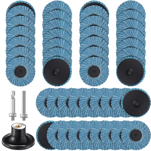 CHENGU 48 Pcs 2" Flap Discs, Die Grinder Accessories Flap Sanding Disc with 1/4" Holder 40 60 80 120 Grit Sanding Discs for Surface Grinding, Stock, Rust Removal, Finishing, Deburring - style: 40 60 80 120 Grit