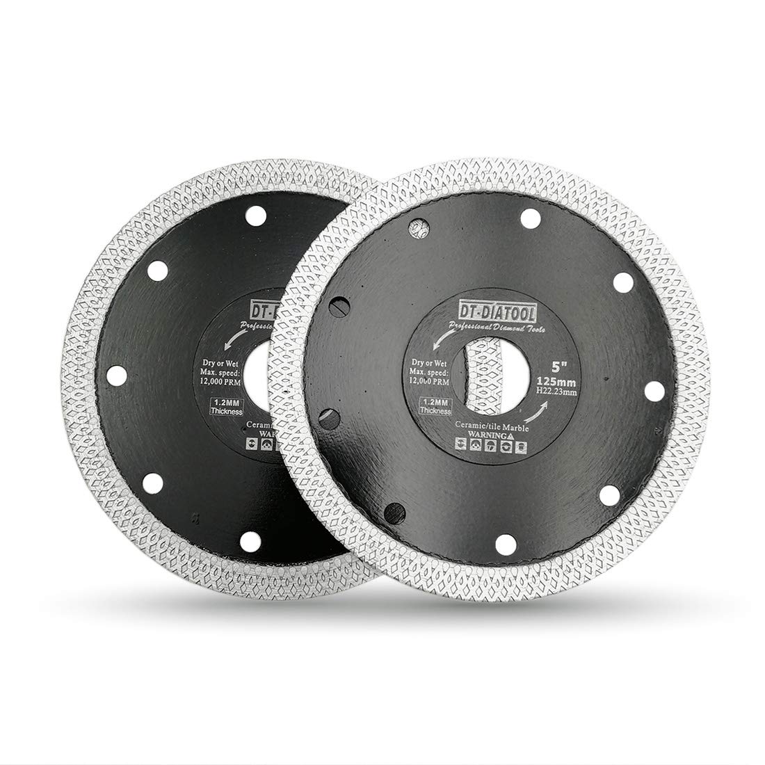 DT-DIATOOL Diamond Tile Blade 5 Inch 2pcs Diamond Turbo X Mesh Rim Segement Circular Saw Blade for Procelain Ceramic Stoneware Marble Granite Fits 5/8"-7/8" Arbor - size: 5 inch
