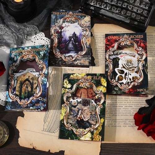 120 Pcs Halloween Gothic Dark Academia Scrapbooking Stickers & Paper Kit - color: Dark Art
