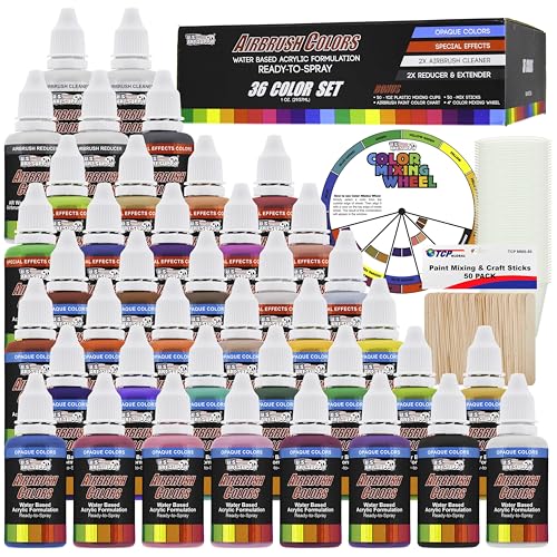 U.S. Art Supply Airbrush Paint Set, 36 Color Deluxe Kit, 1-oz Bottles - color: 36-Color Deluxe Set