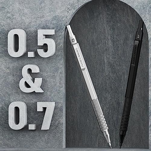 2PCS Metal Mechanical Pencil Set, 0.5mm+0.7mm, Storage Case, Black＆Silver - color: Silver+Black (2PCS)