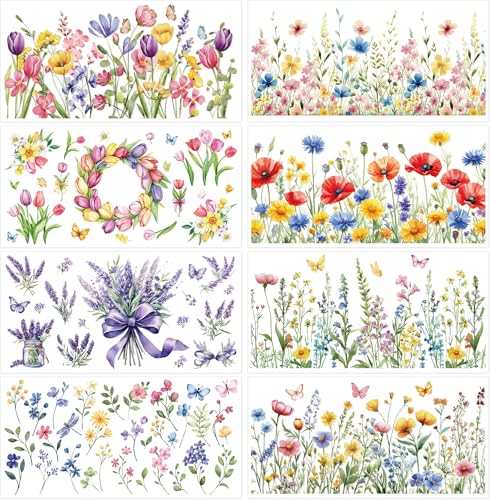 8 Pcs Spring Wildflower Rub-On Transfers for Furniture & Crafts - color: Spring Wildflower