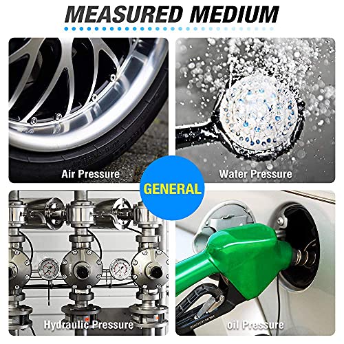 MEANLIN MEASURE 0~160Psi Stainless Steel 1/4" NPT 2.5" FACE DIAL Liquid Filled Pressure Gauge WOG Water Oil Air Lower Mount (Pack of 2), with 1/2" NPT and 3/8" NPT Hex Bushing - size: 0-160Psi (2Pcs)