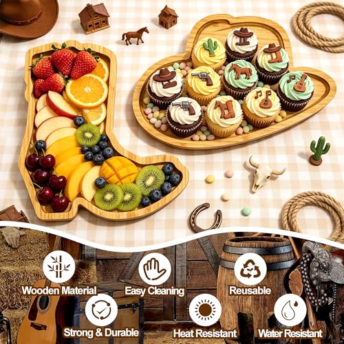 Western Birthday Party Decorations Wooden Hat Boot Charcuterie Boards Trays - color: Wooden Hat Boot