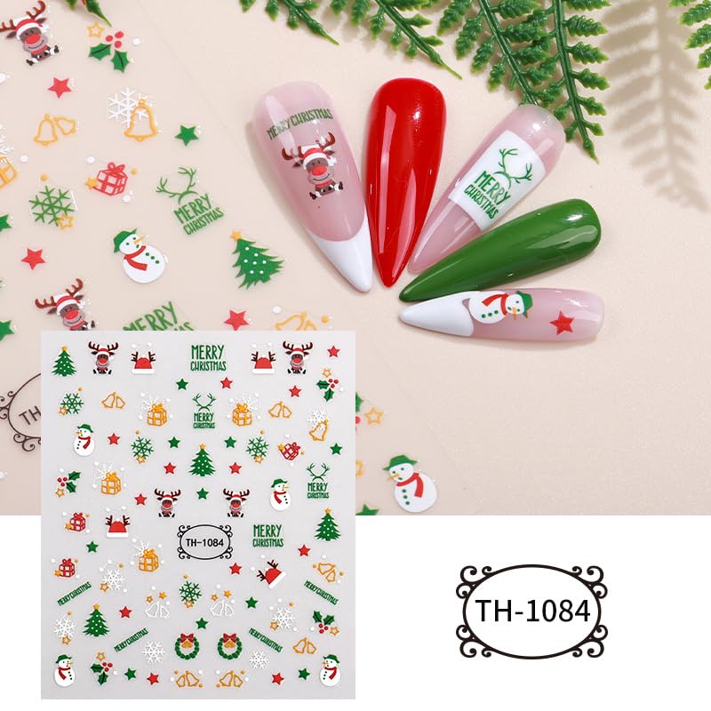 8 Sheets Christmas Nail Stickers for Nail Art, 3D Self-Adhesive Nail Decals - color: Christmas B