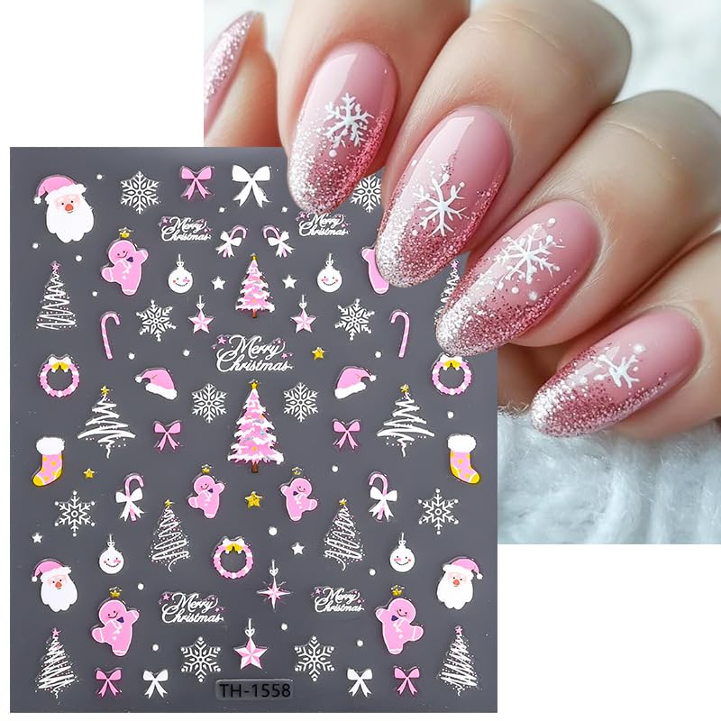 8 Sheets Christmas Nail Stickers for Nail Art, 3D Self-Adhesive Nail Decals - color: Christmas B