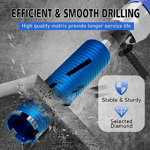 SALI Diamond Core Drill Bits 1 3/4" Diameter 10"/254mm Drilling Depth 5/8-11" Thread Core Bit Turbo Laser-Welded Segments for Cured Concrete with, Brick, Block, Masonry, with Two Adapters - size: 1 3/4 inch