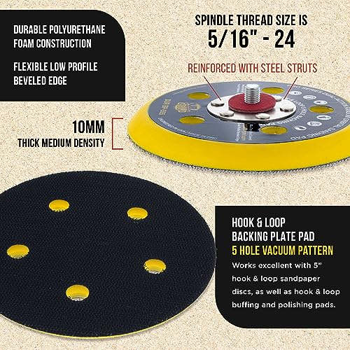 Dura-Gold Pro Series 5" Hook & Loop DA Backing Plate Pad, 5 Hole Pattern - style: 5 Hole