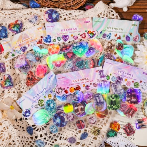 180 Pcs Colorful Gemstone PET Stickers, Crystal Diamond Decals Set - color: Colored Gemstone Series