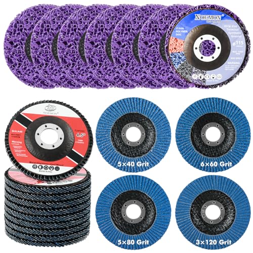 25 Pack Strip & Flap Disc Combo Set for Angle Grinder Includes 6 Strip Discs and 19 Flap Discs (40/60/80/120 Grit), 4.5 Inch Grinding Wheels for Rust Removal, Paint Stripping, Weld Finishing on Metal - style: Finishing Prep
