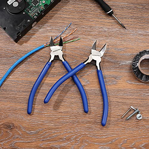 WORKPRO 2-Pack Wire Cutters, 6 Inch Precision Flush Cutters, Side Cutters - color: Blue
