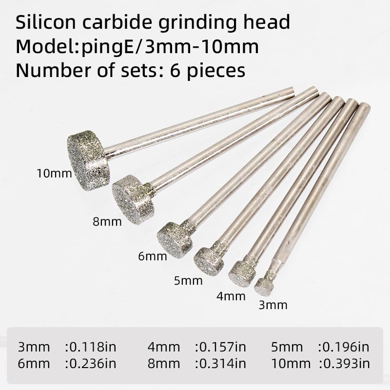Flat E:pingE 3-10 (6zhi) 6-Piece Round Flat Sanding Engraving Grinder Diamond Sanding Tool for Sharp, Diamond Bit - 3/32 Inch Shank, Stone Engraving Tool for Electric Rotary Tool