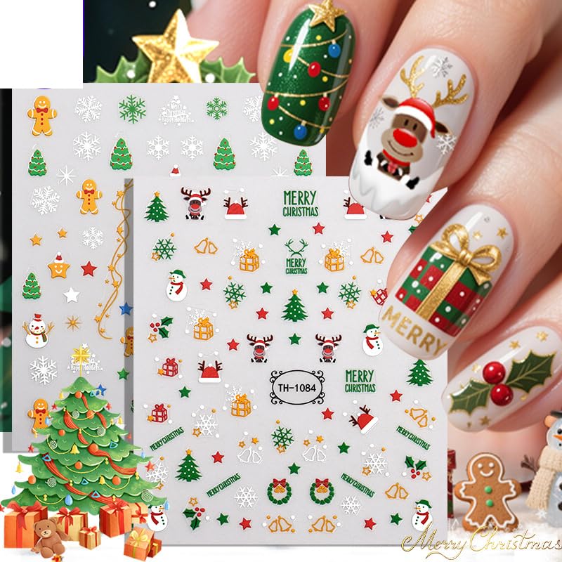 8 Sheets Christmas Nail Stickers for Nail Art, 3D Self-Adhesive Nail Decals - color: Christmas B