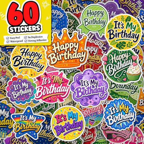 Vybonz Birthday Stickers Happy Birthday Party Celebration Decal Pack - color: Happy Birthday