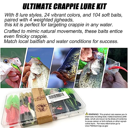 Crappie Tube Lures Jig Heads Soft Plastic Baits Worms Kit - size: 124 Pcs - Crappie Lures Tube Lures