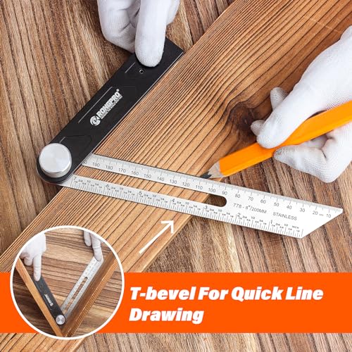 10Inch Woodworking Square Ruler and T-Bevel Gauge Set - 1/16" Precision,Sliding T-Bevel and T Measurements Ruler, Aluminum Handle Carpenter Square Layout Tool for Woodworking -Imperial… - style: 2PCS