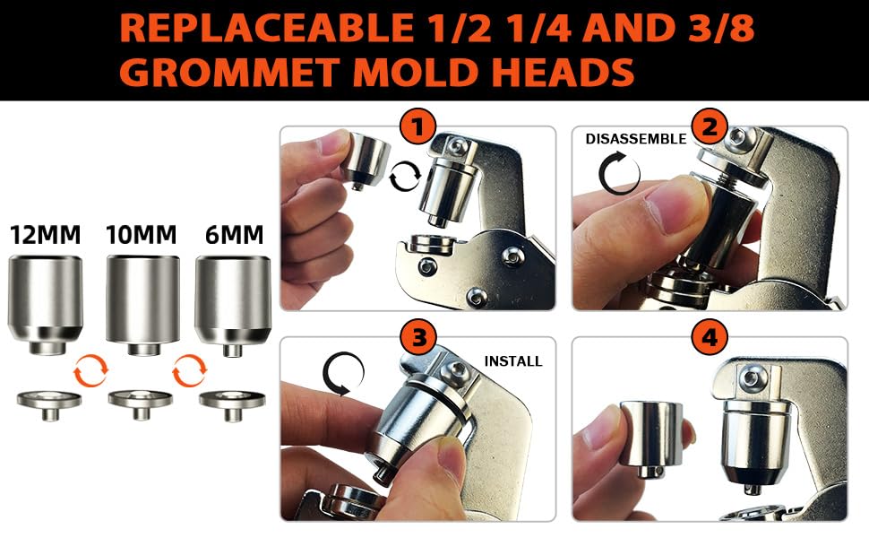 HAPDEN Heavy-Duty Grommet Tool Kit 3/8-1/4-1/2 for Tarps Farbic Flag