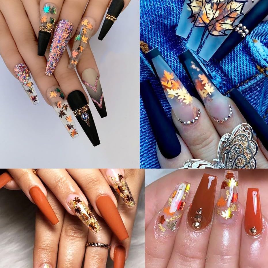2 Sheets Fall Maple Nail Stickers for Nail Art, Self-Adhesive Nail Decals - color: Fall Maple